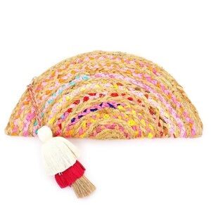 NWT Antik Kraft Chindi Moon Clutch Multi Jute India Tassel Satchel Bag